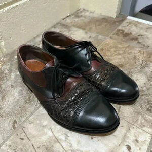 Men’s Vintage Biltrite  Brown Black Braided Pattern Leather Oxfords Size 9.5